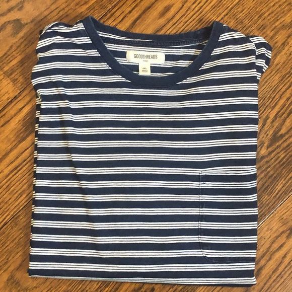 GOODTHREADS Men’s Navy Blue Striped Crewneck Short Sleeve Pocket T Shirt Sz XXL - Picture 1 of 9